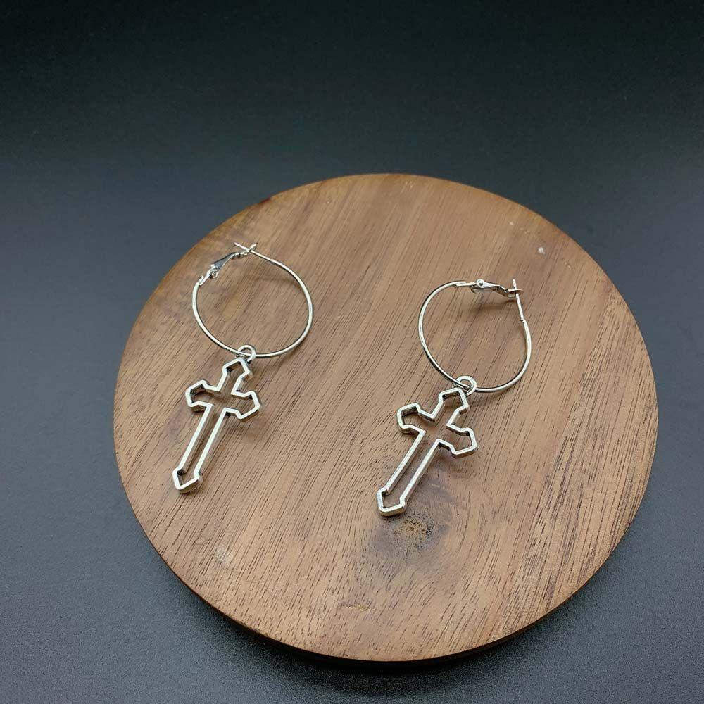 Mxgoods Khuyên Tai Tròn Mặt Thánh Giá Bằng Hợp Kim Dầu Khô Nhanh Phong Cách Gothic Tối Giản Cho Nam Và Nữ