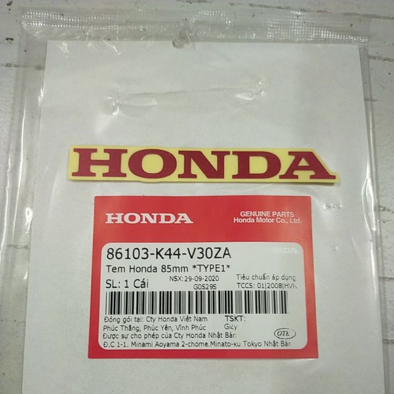 Tem Honda màu đỏ, nền trong suốt 85mm