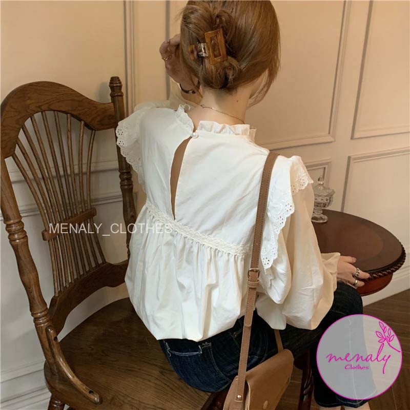 Áo sơ mi dài tay kiểu babydoll tay bồng AH018, mẫu áo sơ mi dáng rộng tay bèo đẹp, lịch sự nhẹ nhàng