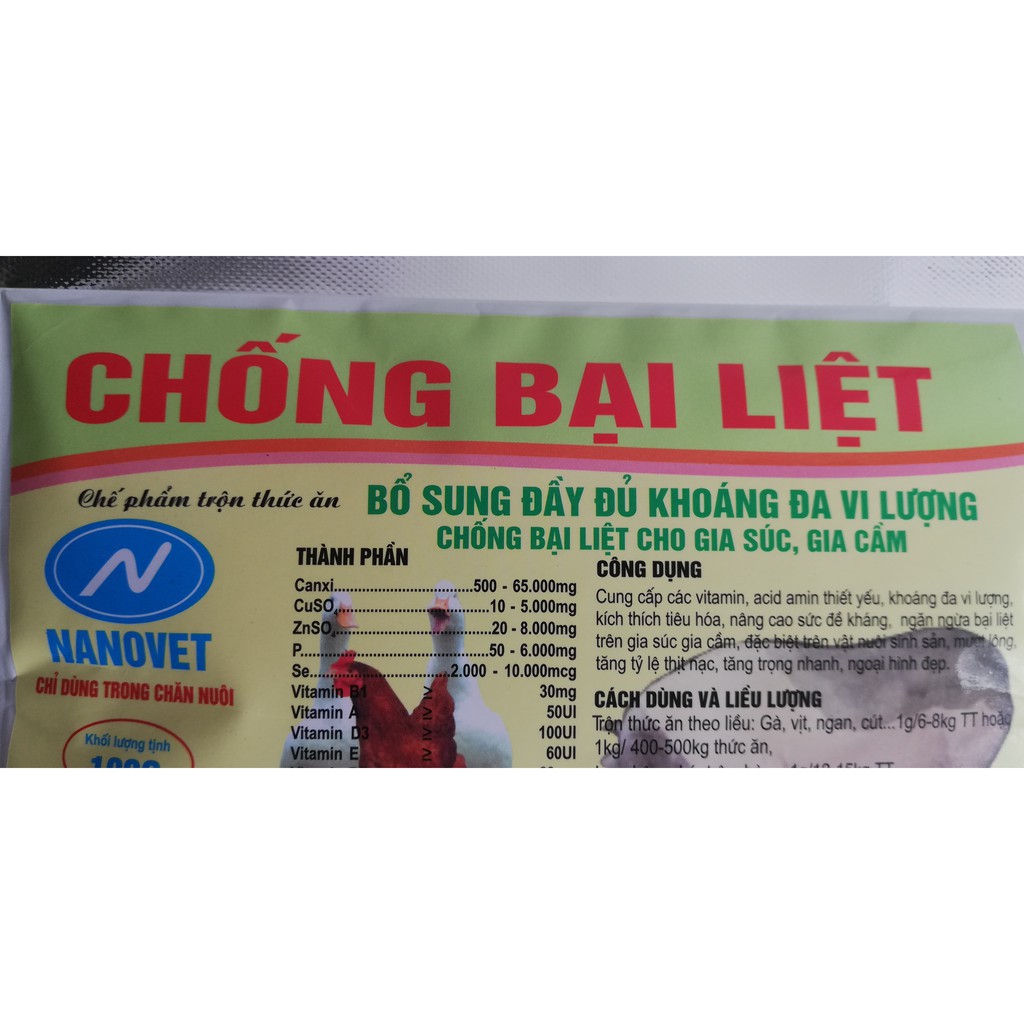 1 gói 100g CHỐNG BẠI LIỆT BỔ SUNG ĐẦY ĐỦ KHOÁNG ĐA VI LƯỢNG CHỐNG BẠI LIỆT CHO GIA SÚC, GIA CẦM, GÀ ĐÁ, CHIM