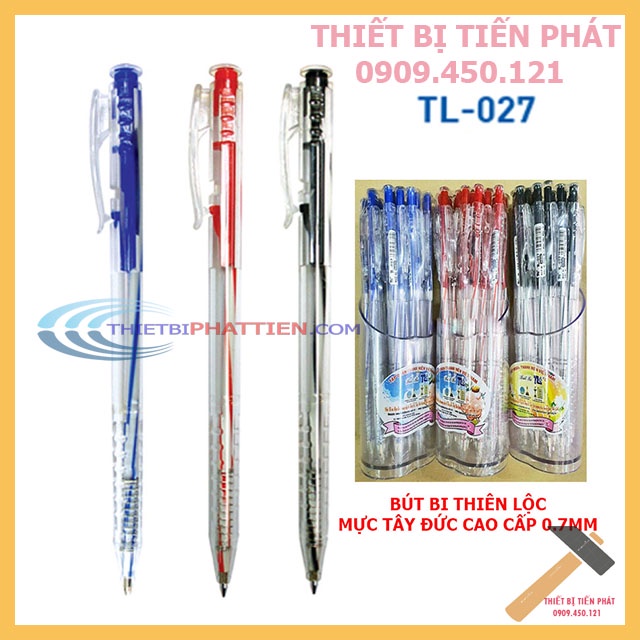 [CHÍNH HÃNG] Bút Bi Thiên Lộc TL-027 Full Màu Xanh, Đen, Đỏ, Tím Cao Cấp Đầu Bút 0.7mm Mực Tây Đức