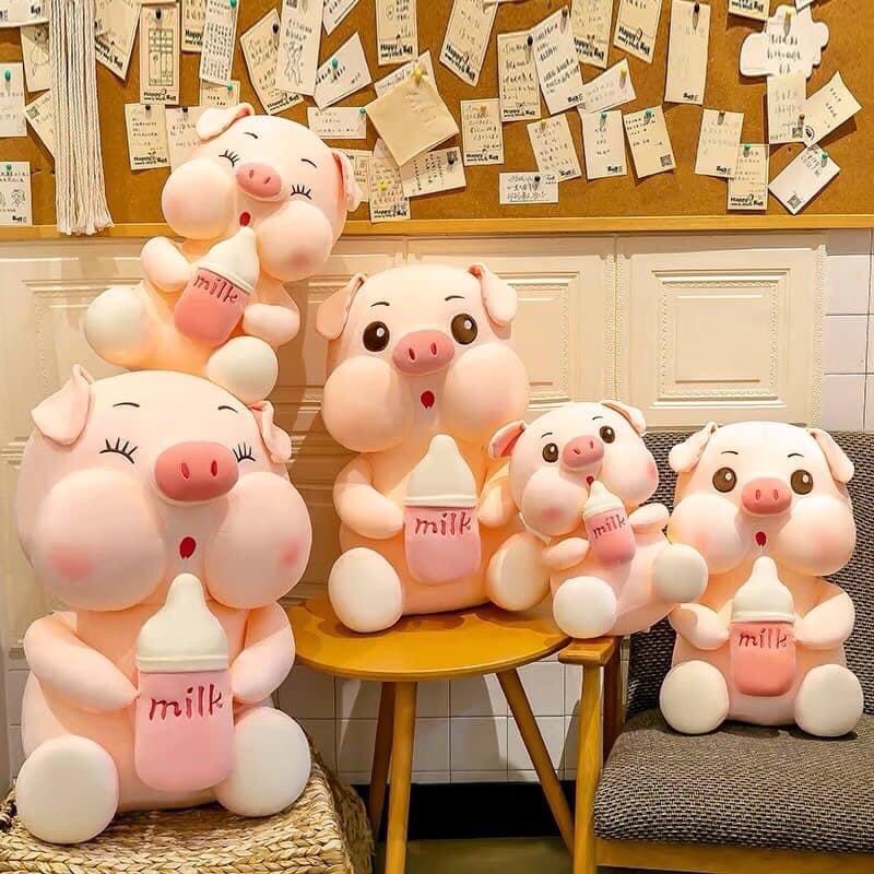 𝐇𝐎𝐓❤️ Gấu Bông Heo Ôm Bình Sữa ❤️ Gấu Bông Thú Nhồi Bông Heo Lợn Bình Sữa Cao Cấp Tina