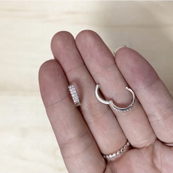Khuyên tai tròn bạc CallaJewelry S925 Nạm 2 vòng đá sáng lấp lánh | E011