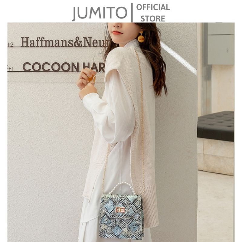 Túi xách nữ da rắn thời trang đeo chéo cầm tay dây ngọc hot hit 2022 JUMITO SA1095