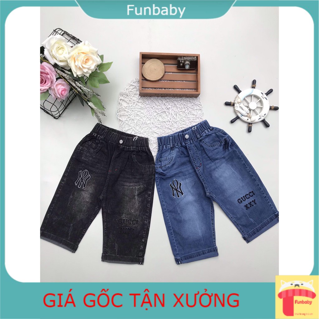Quần Jean lửng thêu chữ bé trai 10-15 tuổi