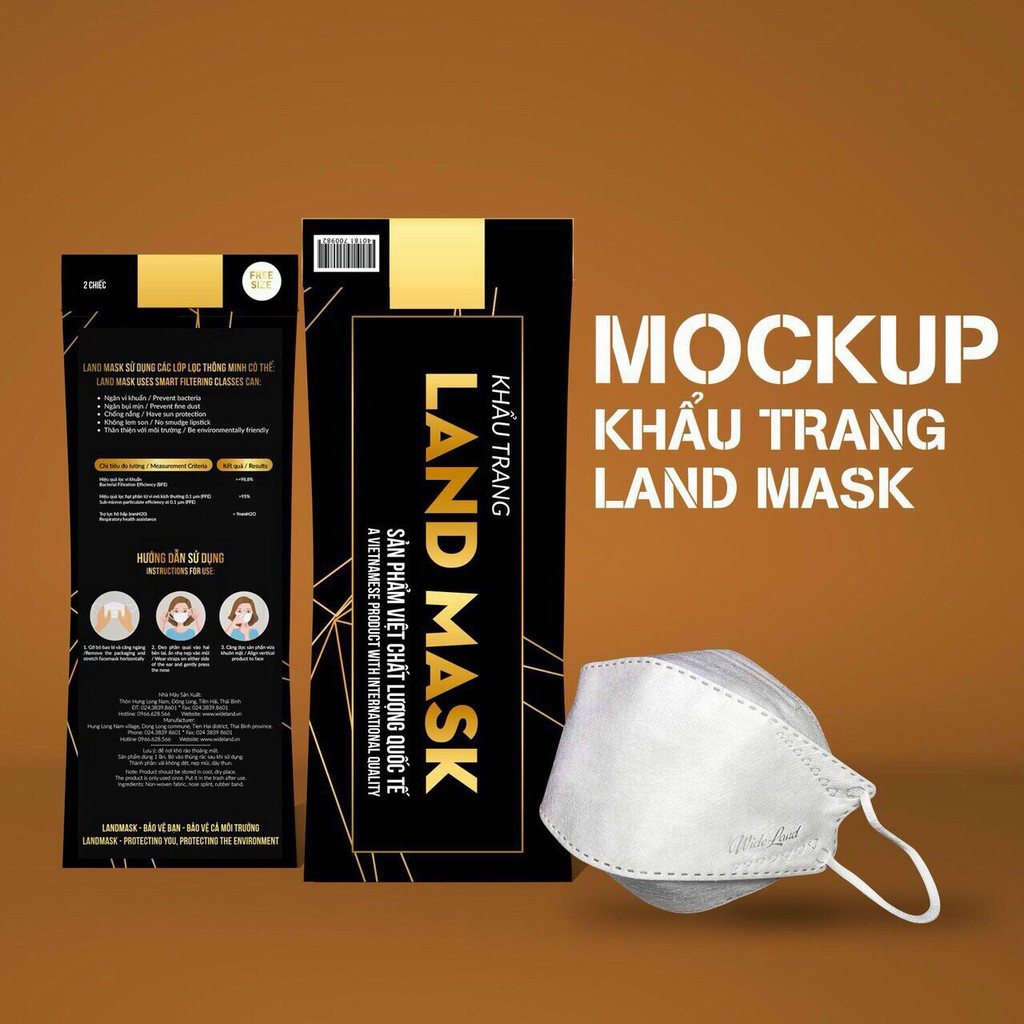 [SIÊU SALE] Khẩu Trang Kháng Khuẩn Bảo Vệ Tối Đa Đường Thở Land Mask 3D Màu Xám 1 Túi Vỏ Xanh Có 6 Chiếc