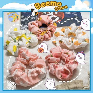 [Ngẫu nhiên] Cột Tóc Vải Scrunchies Họa Tiết Hoa Quả, Dây Buộc Tóc Scrunchies
