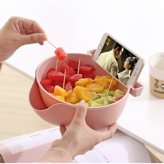 Rổ Đựng Trái Cây Đựng Thực Phẩm 2 Ngăn Kèm Hộc Đựng Điện Thoại 22.5x20.5x9cm