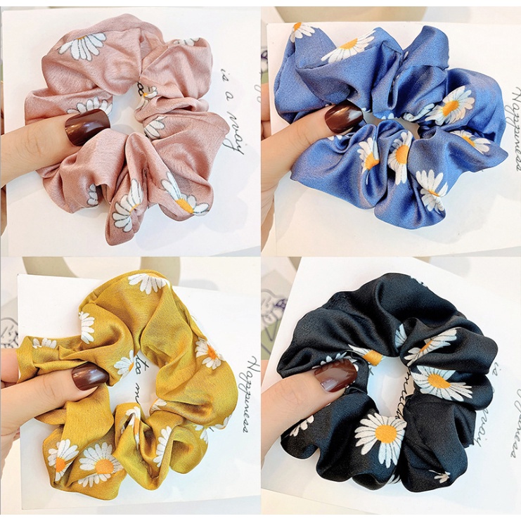 Dây buộc tóc Scrunchies lụa in hoa cúc HD98