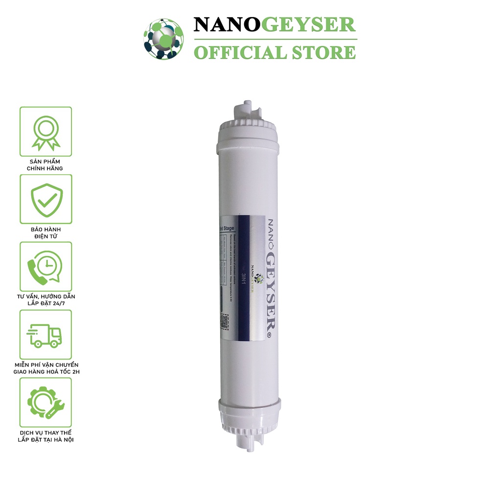 Lõi 3IN1 Filter Nano Geyser, Bổ sung Oxy cho nước, Dùng cho các dòng máy lọc nước RO, NANO, UF, Kangaroo, Karofi, Aqua..