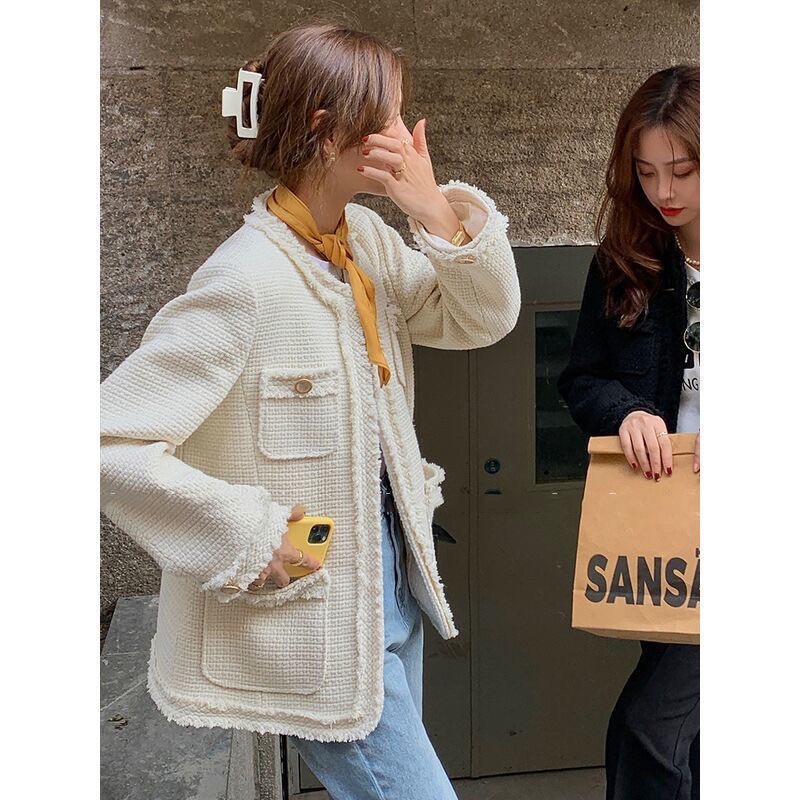 Áo Dạ Tweed Trắng Cho Nữ Đen Thu Đông Kiểu Cardigan Thời Trang Công Sở Hàn Quốc Chali AD007