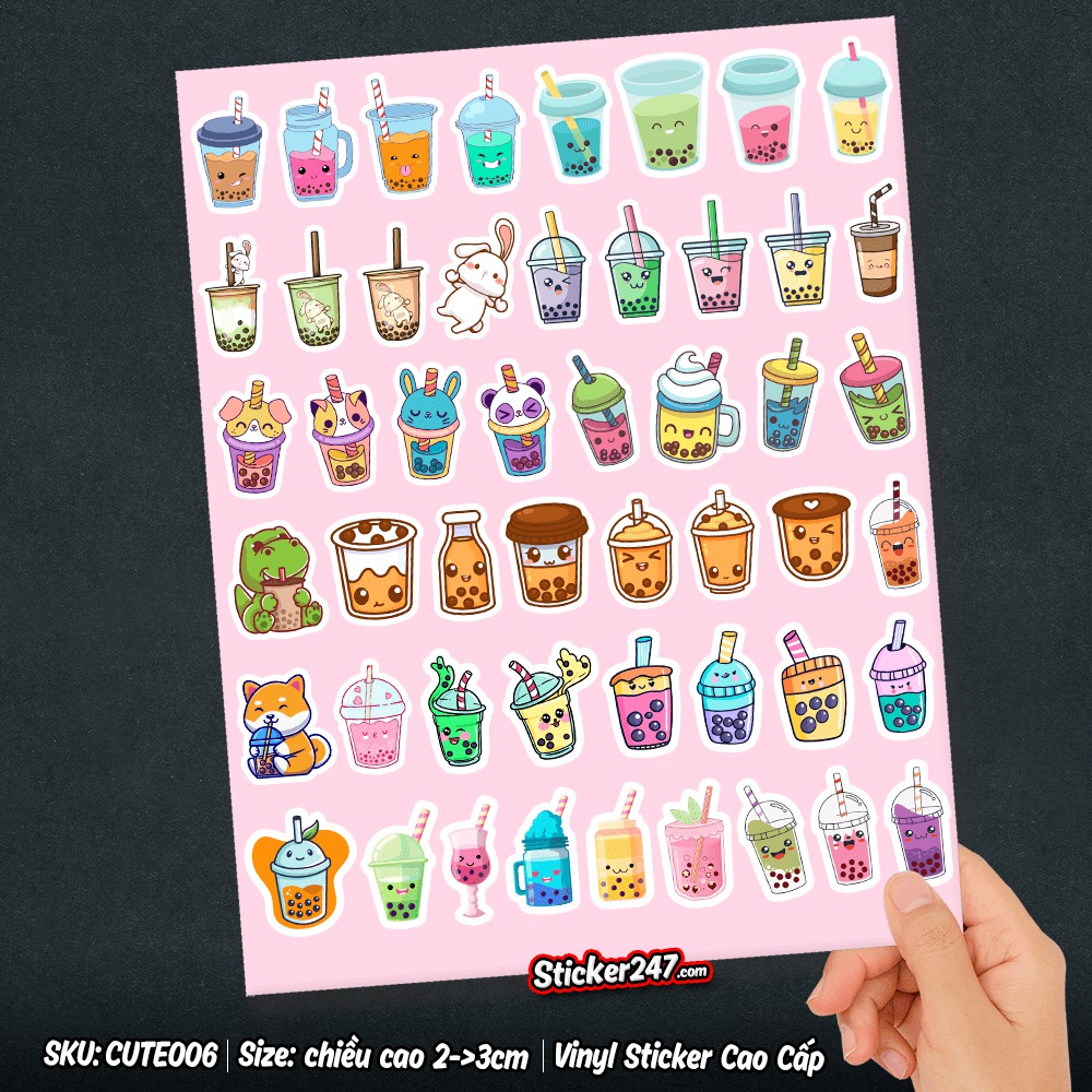 Sticker Cute Trà Sữa 🌈𝑭𝒓𝒆𝒆𝒔𝒉𝒊𝒑 chống nước - sticker pvc dễ thương giá rẻ - 50 hình mini