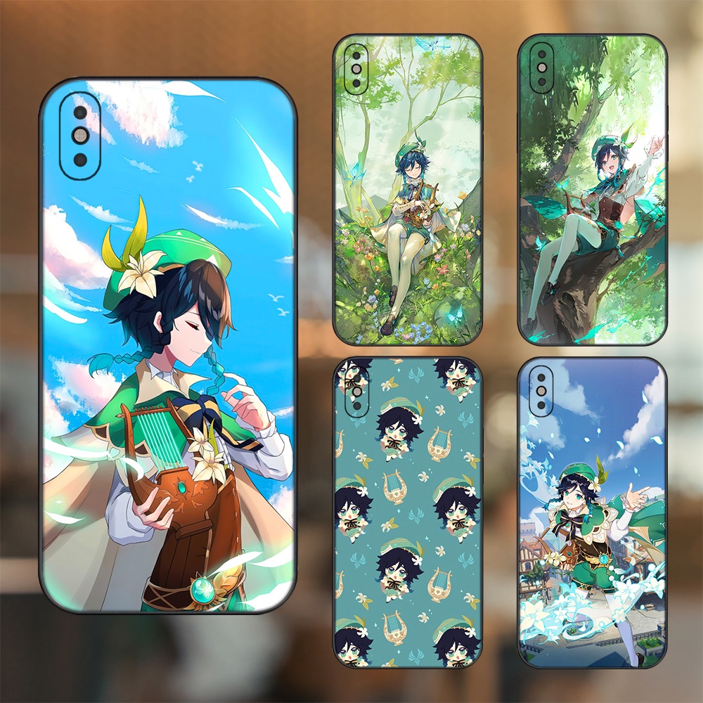Ốp lưng iPhone Xs Max dẻo đen cạnh vuông in hình Venti Genshin Impact