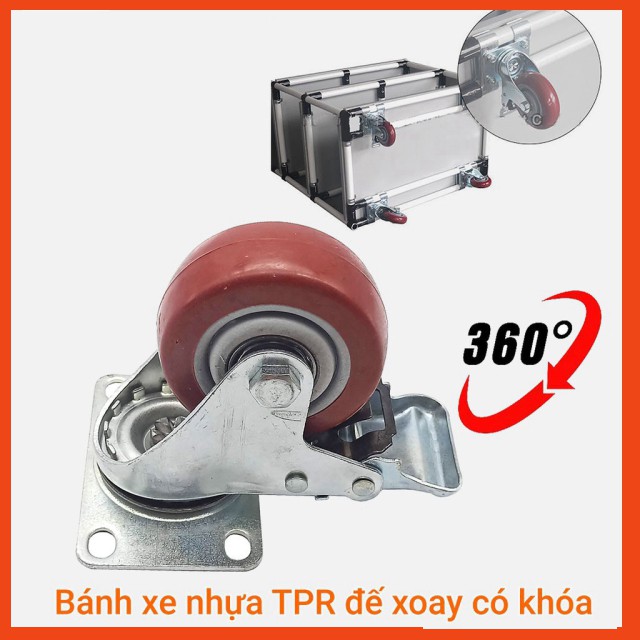 Bánh xe đỏ mận, đẩy mặt đế xoay càng sắt mạ kền tải trọng 50kg lốp nhựa TPR đỏ mận rộng 32mm Φ75mm(tmh5126)