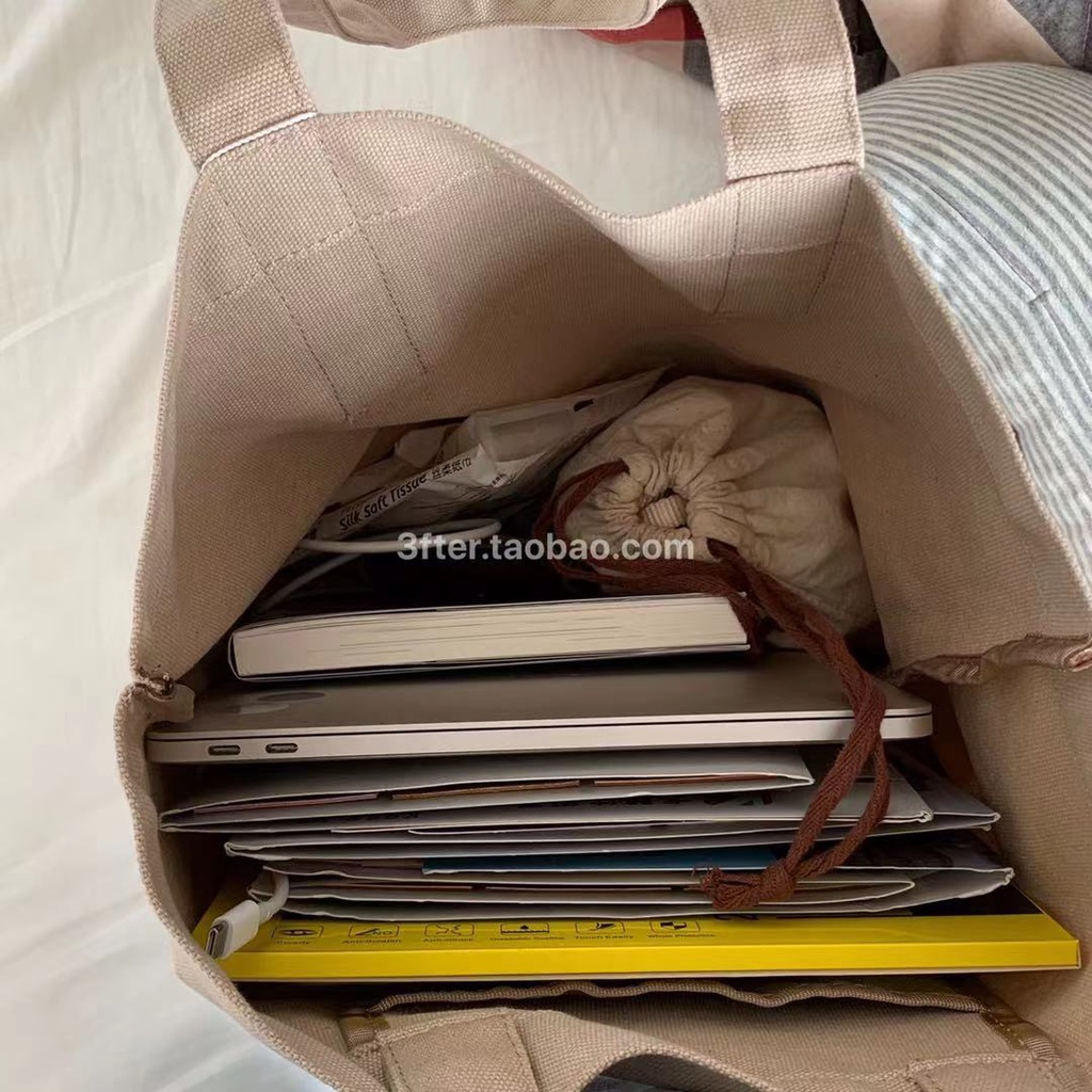 Túi tote đeo vai vải canvas đơn giản thời trang có túi zip bên trong sức chứa lớn phong pách Hàn Quốc mới 2021 cho nữ