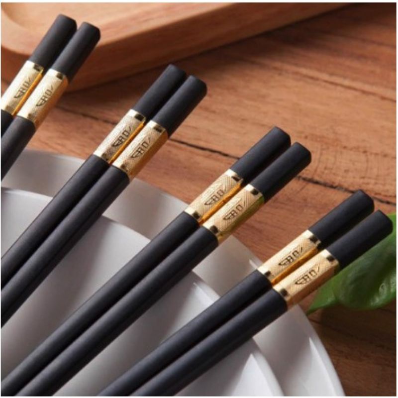 Bộ 10 Đôi Đũa Mạ Vàng,Đũa Ăn Cao Cấp Khảm Vàng Chống Trơn Trượt ,Chống Mốc