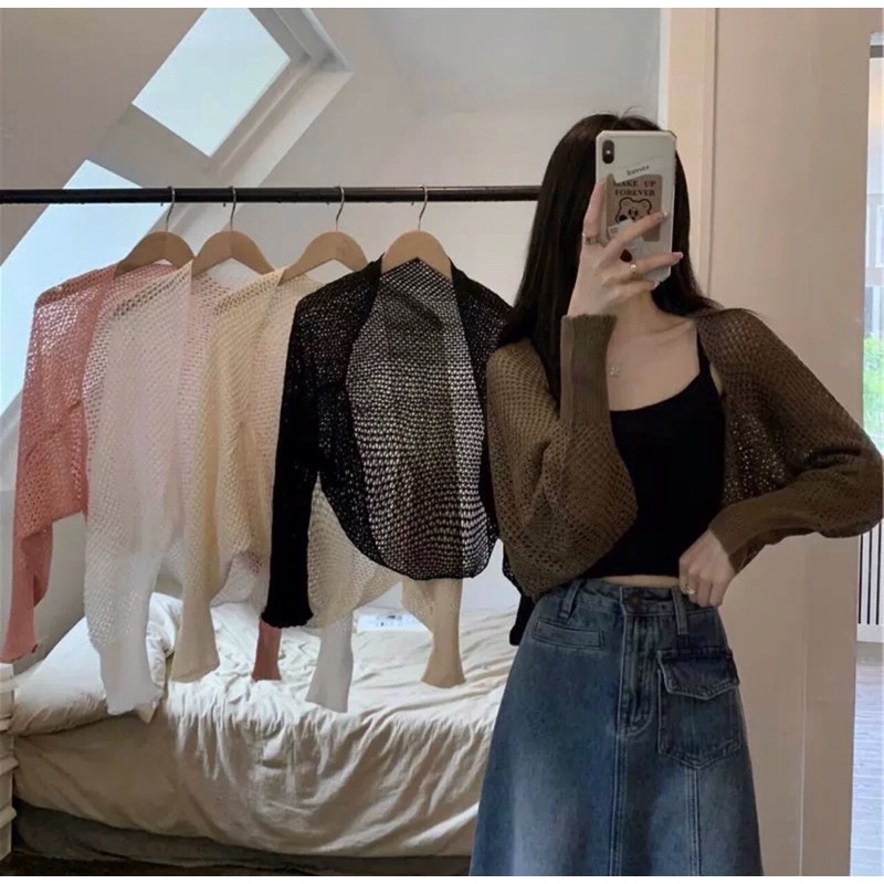 Áo Khoác Cardgan Len Mỏng Lưới, Áo Khoác Ngoài Lưới Cardigan Đi Biển