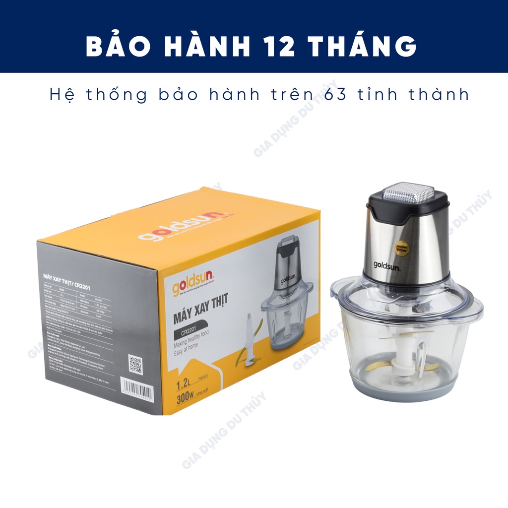 Máy xay thịt thủy tinh đa năng Goldsun lưỡi dao 2 tầng kép inox 304 phủ titaniumn, siêu bén 450W bảo hành 12 tháng