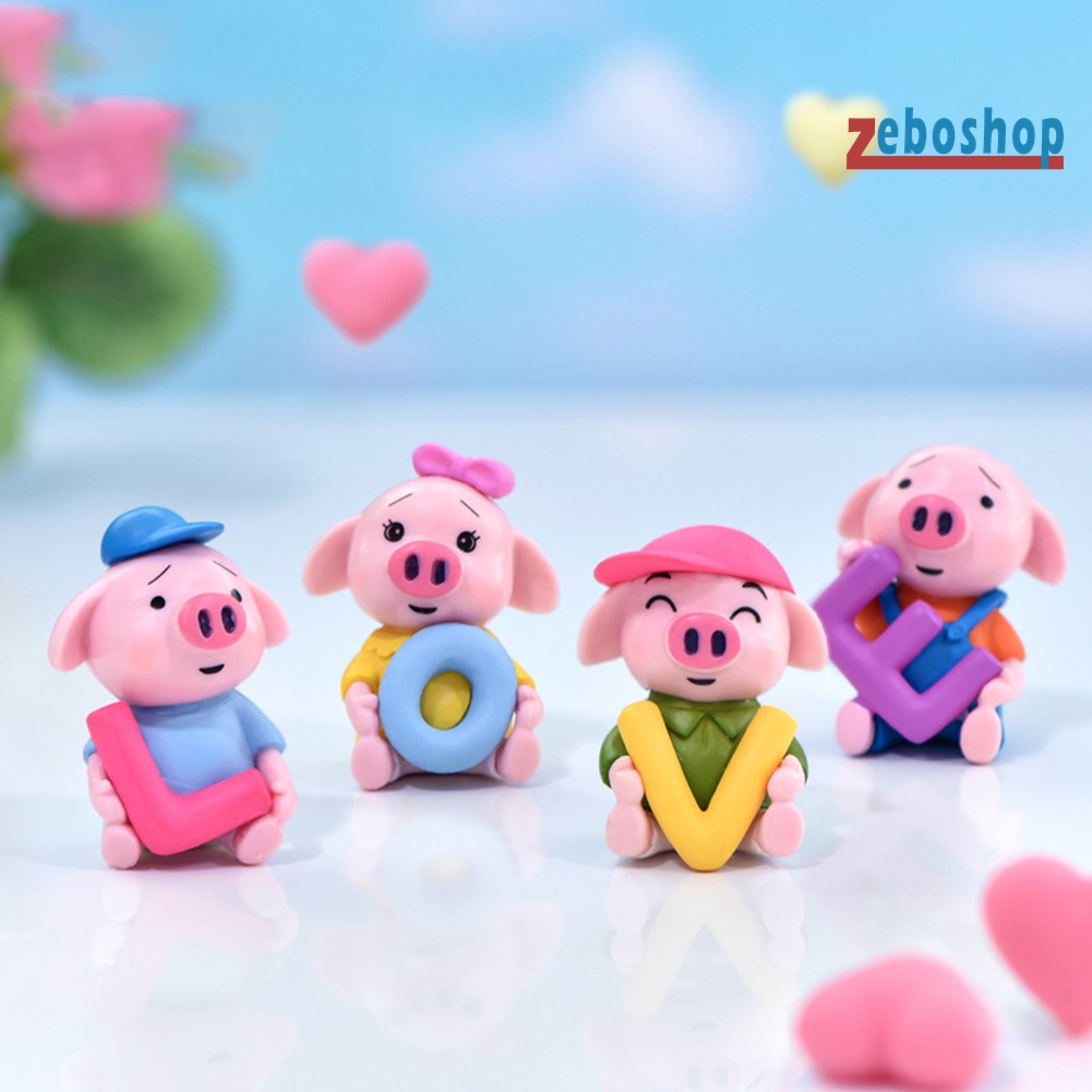 Set 4 Mô Hình Chú Heo Mini Dễ Thương Trang Trí Sân Vườn / Xe Hơi