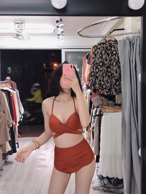 Bikini đi biển cam đất siêu sáng da- đồ bơi nữ sexy tôn dáng