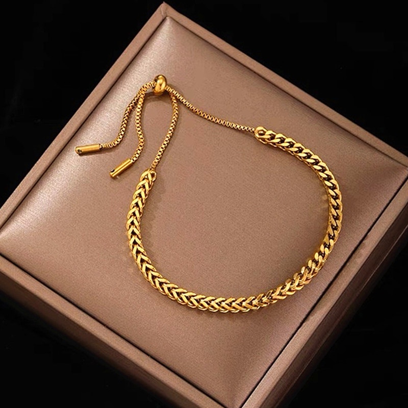 Vòng tay nữ titan dây rút mạ vàng 18K Phụ kiện thời trang Hàn Quốc