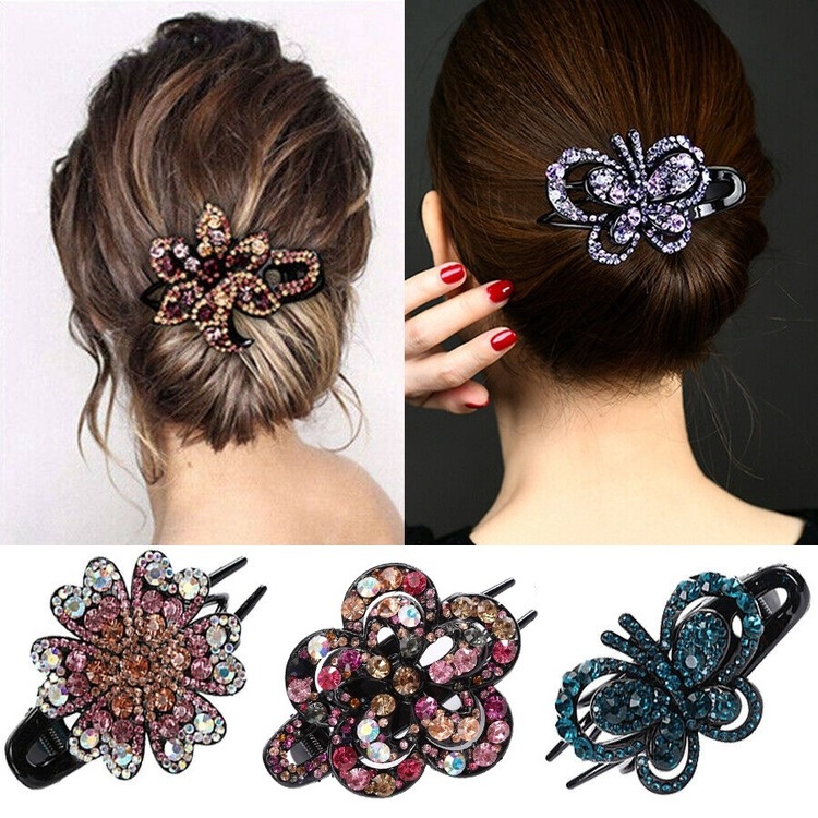 Kẹp Tóc Càng Cua Hình Bươm Bướm Đính Đá Phong Cách Retro Cho Phụ Nữ
