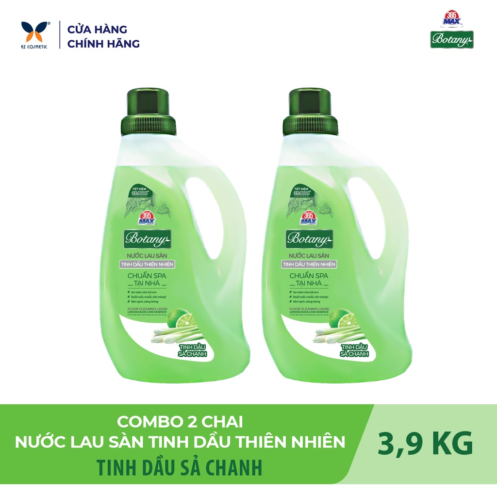 2 Chai Nước Lau Sàn 365 MAX BOTANY Tinh Dầu Thiên Nhiên Sả Chanh 3,9kg