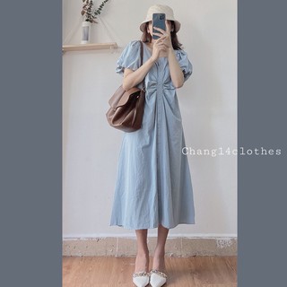 Đầm váy maxi tay bồng nhún eo nhiều màu