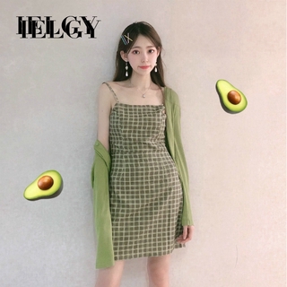 Đầm hai dây họa tiết sọc caro thời trang xinh xắn cho nữ