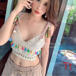 Croptop len thổ cẩm mặc đi biển