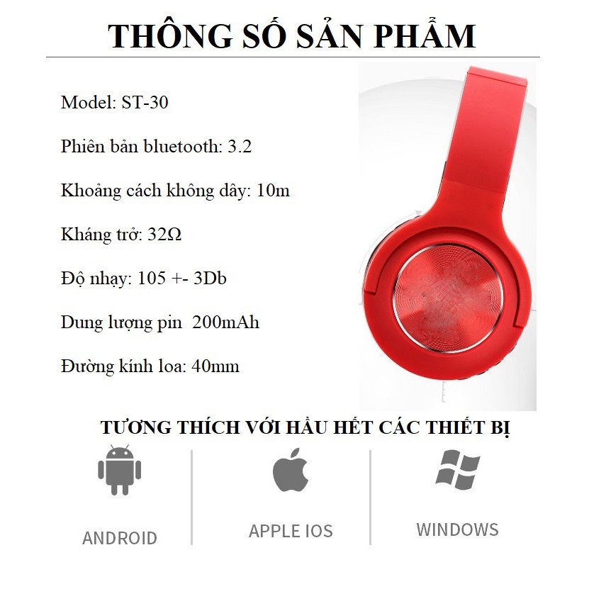 Tai Nghe Không Dây ❤️FREESHIP❤️ Tai Nghe Bluetooth Chụp Tai ST-30 Rảnh Tay Có Micro