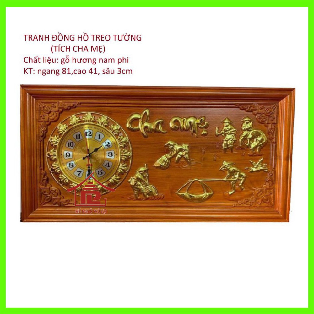 Đồng hồ treo tường chữ Cha mẹ rát vàng gỗ hương 81x41 giá rẻ