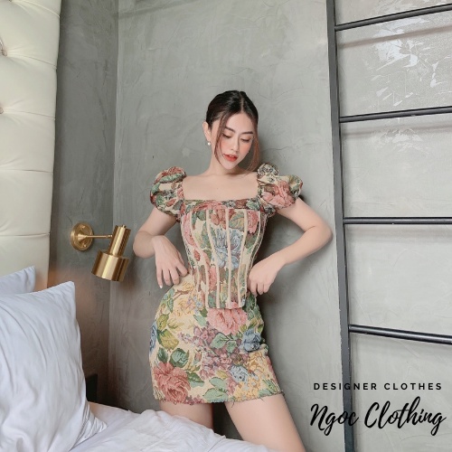 Áo kiểu corset hoa tay phồng NGOCCLOTHING nữ [FREESHIP] Croptop tay phồng khoét eo trẻ trung, hiện đại HOT | BigBuy360 - bigbuy360.vn