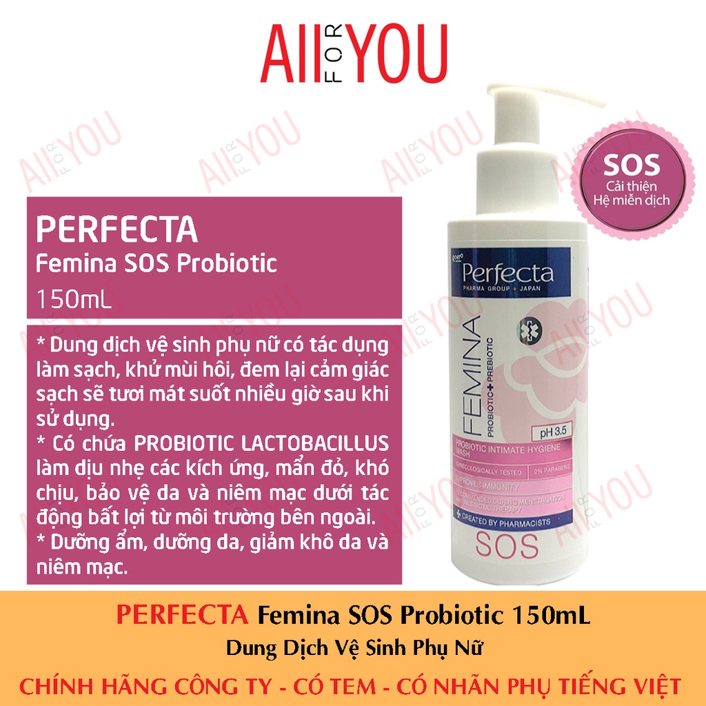 [CHÍNH HÃNG CÓ TEM] PERFECTA Femina SOS Probiotic 150mL - Dung Dịch Vệ Sinh Phụ Nữ.