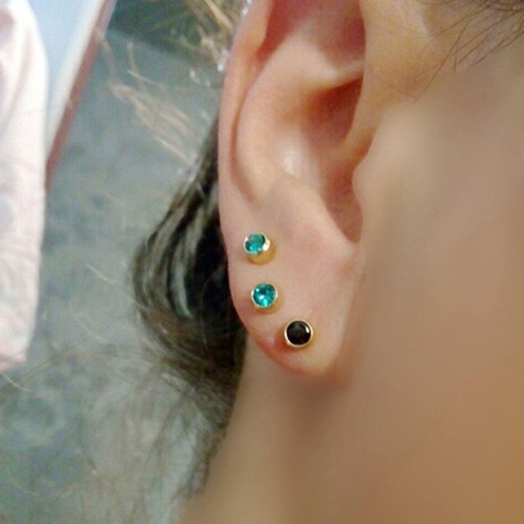 BORAG 1 Đôi Bông Tai Pha Lê 4mm Màu Vàng / Bạc Chống Nhạy Cảm