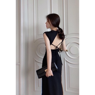 đầm body dáng dài hở lưng xẻ tà