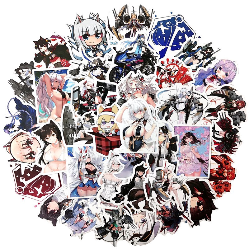 Set 50 miếng sticker hình game Azur Lane dán trang trí độc đáo