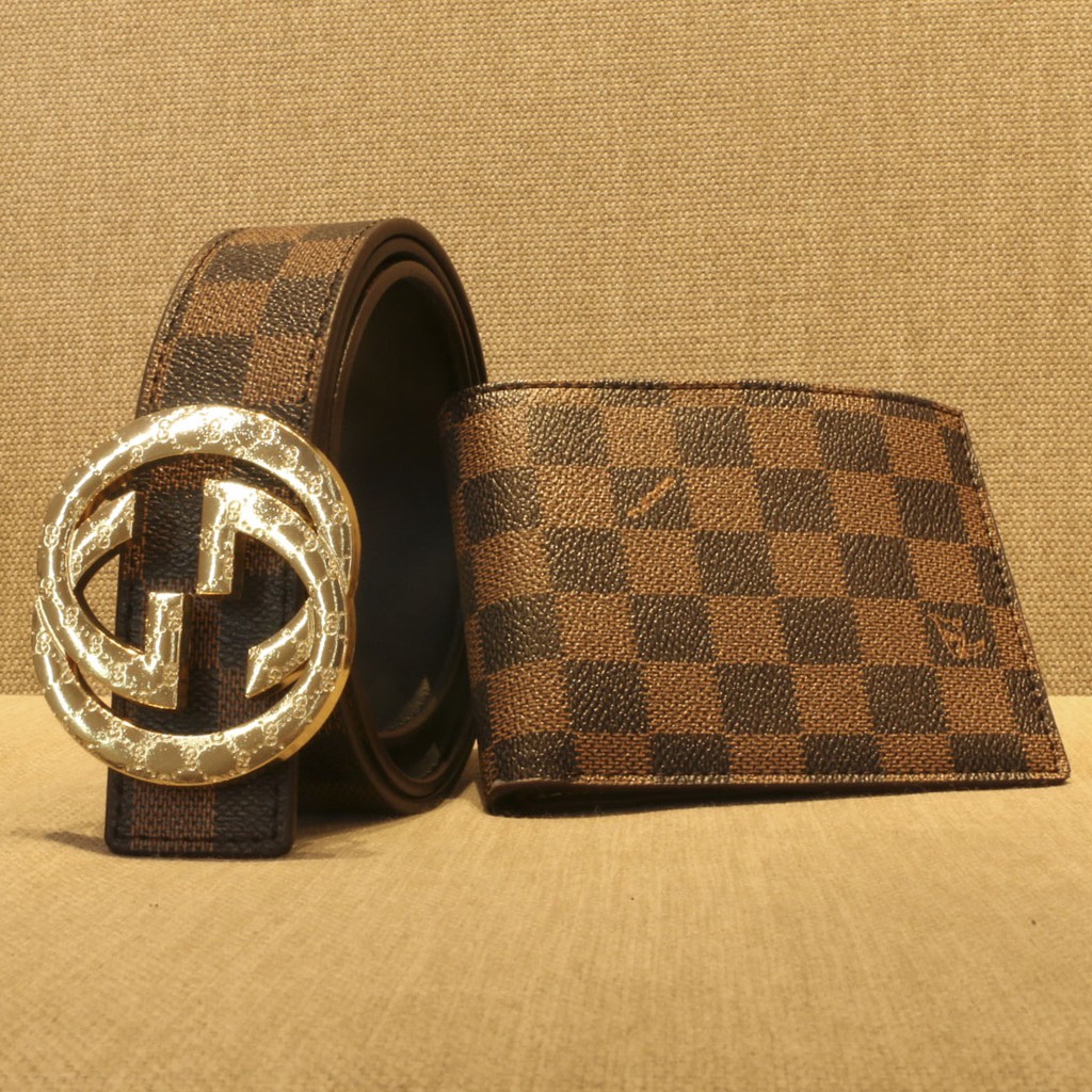 COMBO ( Thắt lưng - Ví da ) GG caro vàng phong cách trẻ - cực cá tính 2021