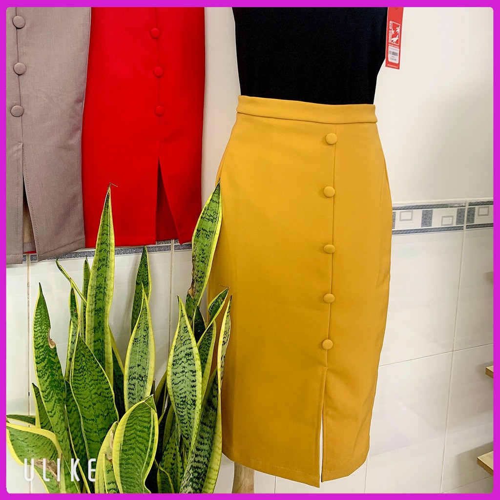 Chân váy công sở bút chì xẻ tà phối nút sang trọng DINOS GTB | BigBuy360 - bigbuy360.vn