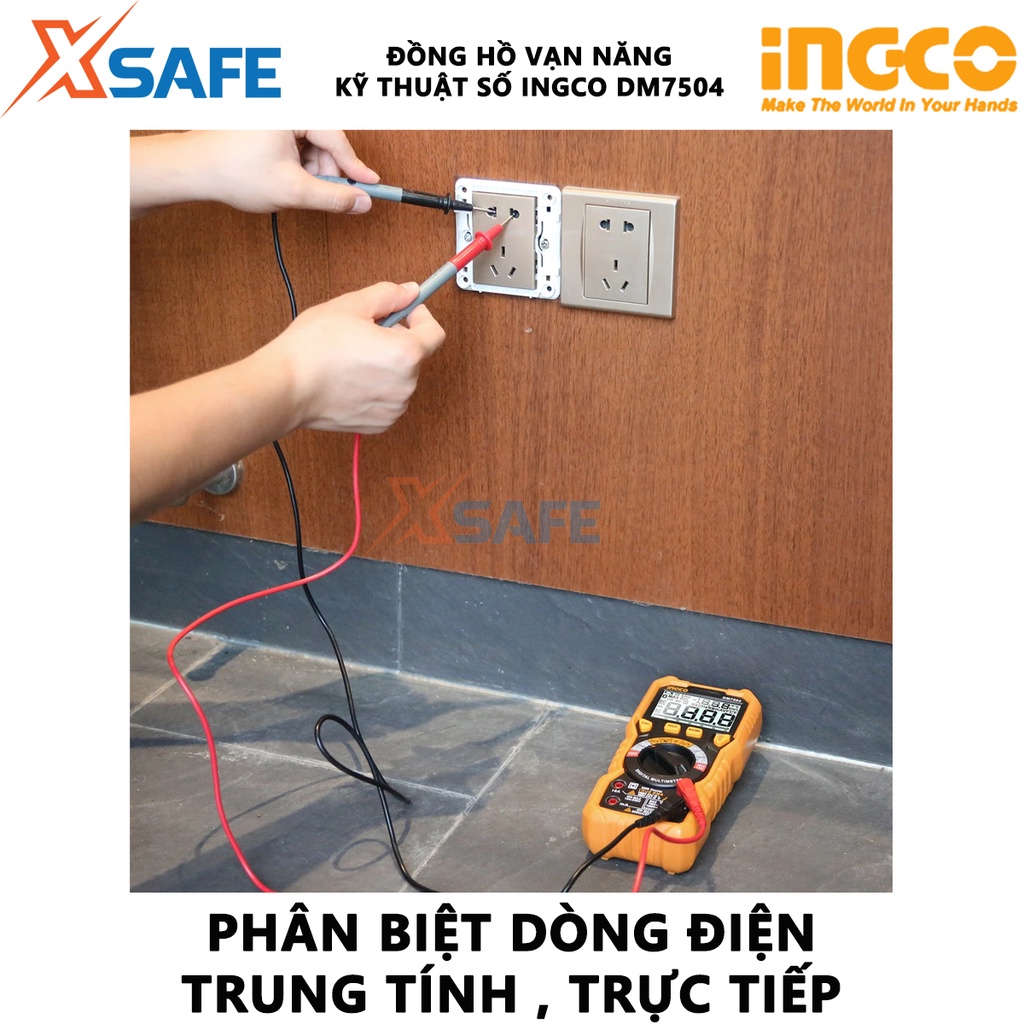 Đồng hồ vạn năng kỹ thuật số INGCO DM7504 RMS thực 6000 số đếm, phát hiện điện áp không tiếp xúc