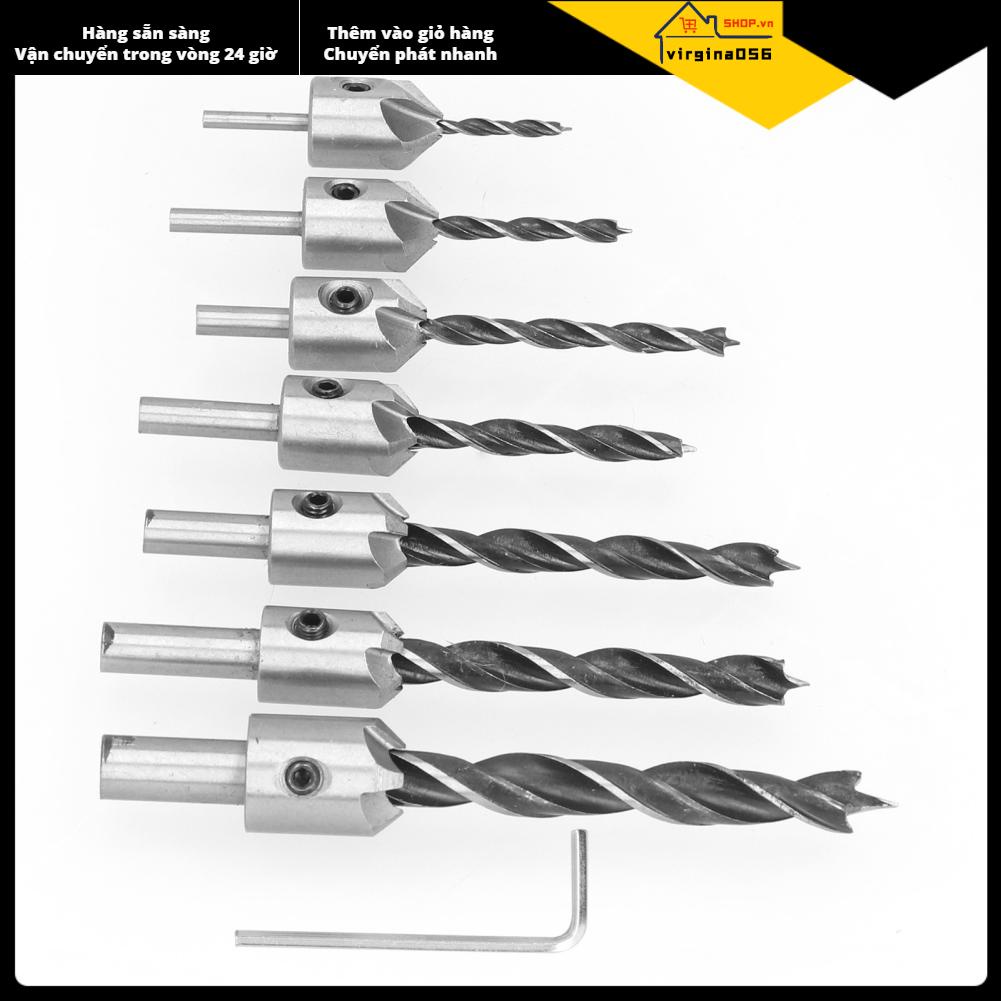 Virgina056 7 cái Bộ đếm bộ lỗ khoan chế biến gỗ Tốc độ cao thép chìm Mũi cho ngành mộc