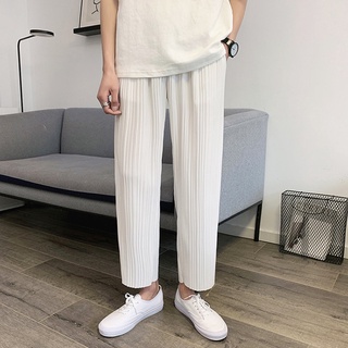 Quần Baggy Lụa Lạnh Ống Rộng Màu Trắng Thời Trang Hàn Quốc Cho Nam