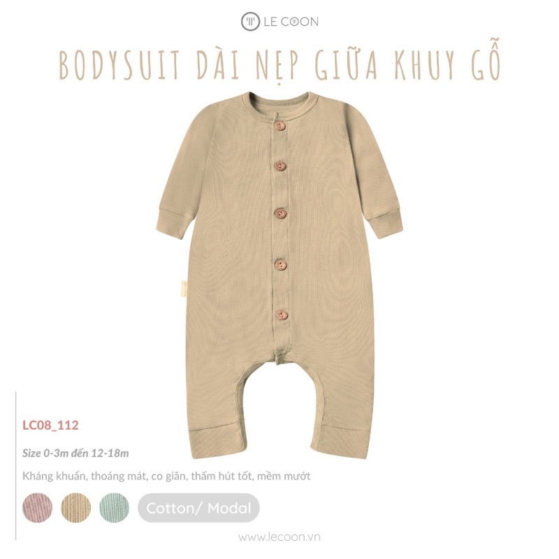 Le coon - Bodysuit dài nẹp giữa khuy gỗ LC08112