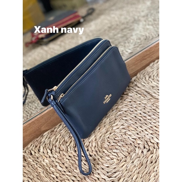 Ví cầm tay 2 zip nữ COACH size 20x12cm sang trọng có 3 màu