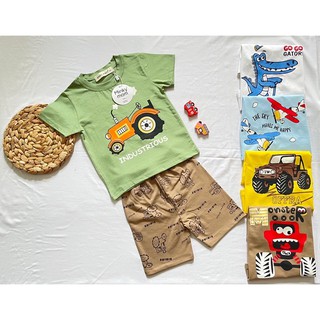 Bộ Cộc Tay Cotton 100% Minky Mom Cho Bé Họa Tiết Phương Tiện Giao Thông, Bộ Hè Trẻ Em Ngắn Tay