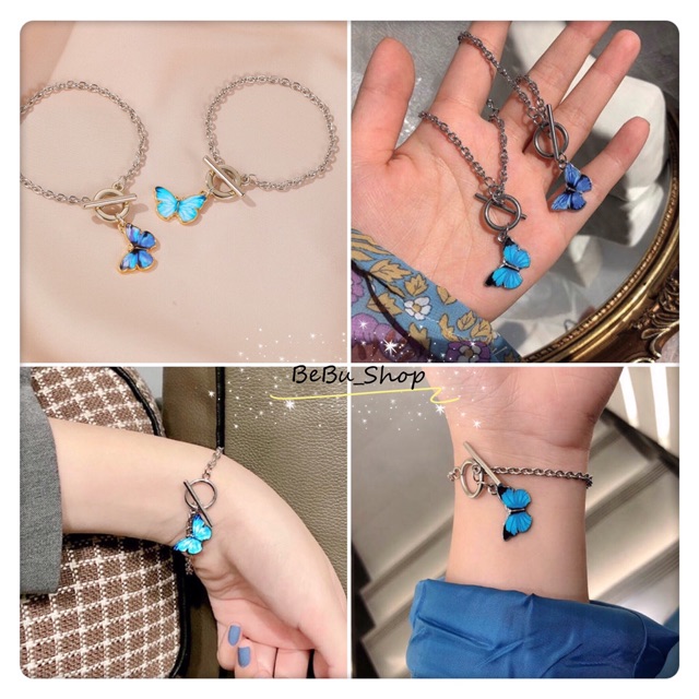 🦋 Vòng tay hình bướm xanh phong cách Hàn Quốc HOTTREND (độ dài vòng tay cắt chỉnh dc)