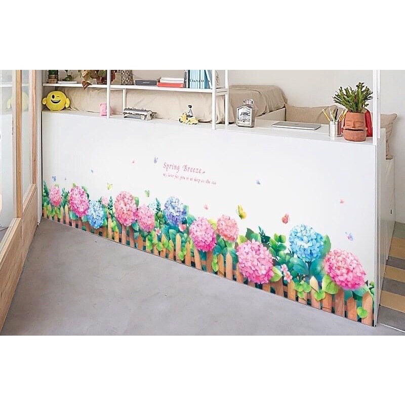 Decal dán chân tường cẩm tú cầu