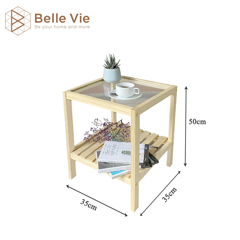 Kệ Đầu Giường Khung Gỗ Mặt Kính 2 Tầng BELLEVIE Kệ Gỗ Tab Đầu Giường Mặt Kính Glass Shelf | BigBuy360 - bigbuy360.vn