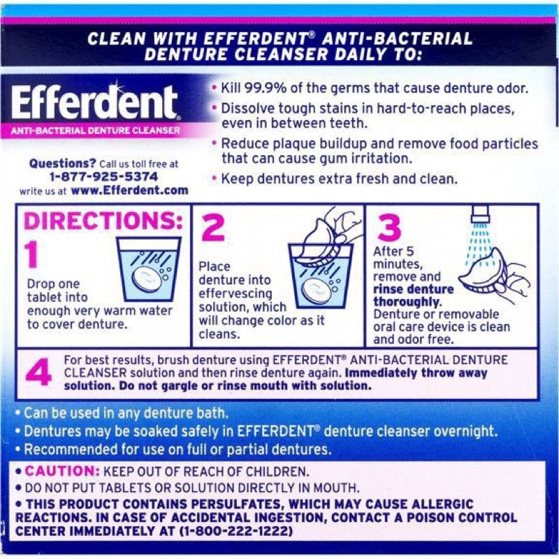 Vỉ viên vệ sinh khay niềng răng trong suốt, hàm giả, 6 viên Efferdent, USA