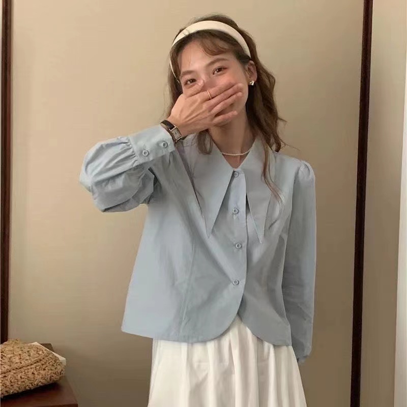 Áo Sơ Mi Nữ Tay Dài Dáng Rộng Cổ Bẻ Phong Cách retro Thời Trang